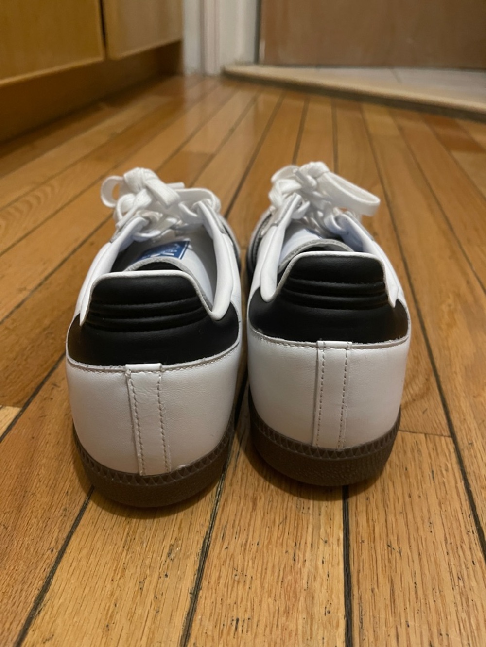adidas White Sneakers with Black Stripes and Gray Suede Accents - Picture 4 of 5